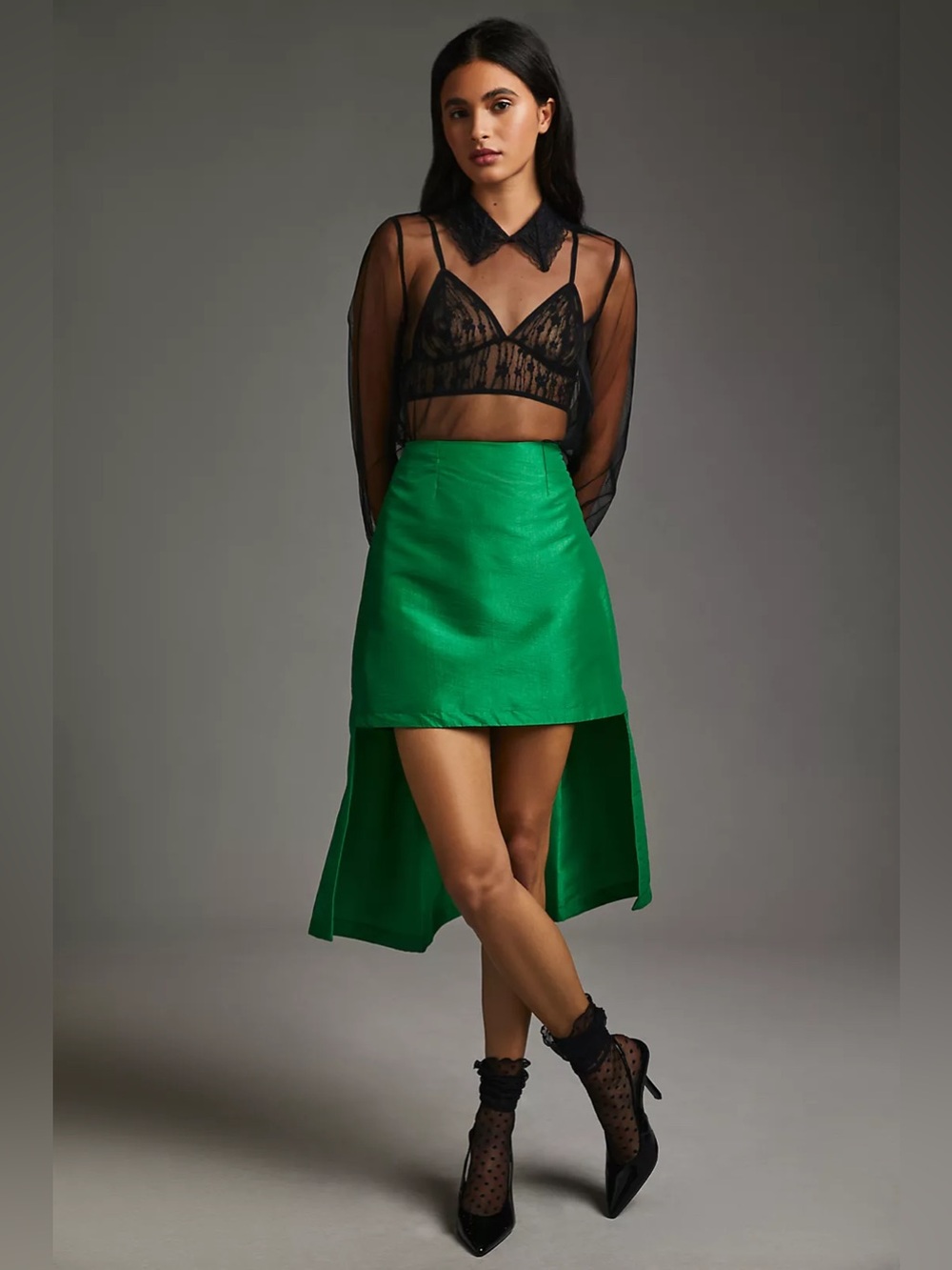Maeve Asymmetrical Sateen Skirt Size 6 NWT Green
